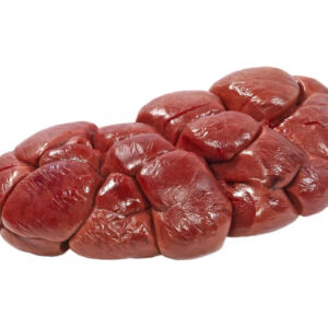 Raw beef kidneys on white background