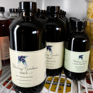 Elderberry syrup bottles in refrigerator