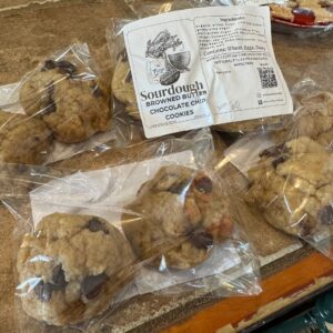 Sourdough chocolate chip cookies on display