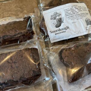 Sourdough brownies in clear wrapping