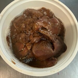 Chilled organ meat in dish