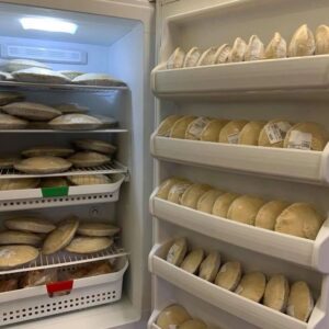 Assorted pies stored in freezer